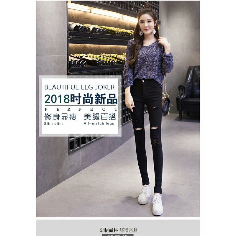 Quần legging đen dài đến mắt cá chân phối rách kiểu Hàn Quốc thời trang xuân hè 2021 cho nữ
