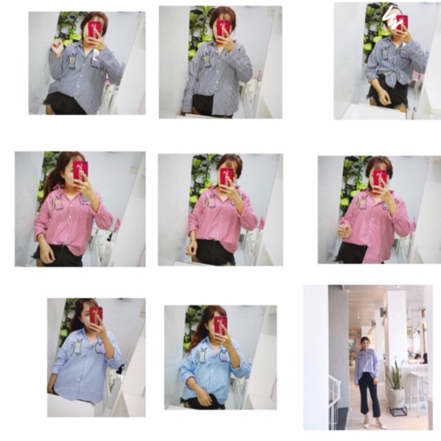 Sơmi sọc oversize hình chỉ thêu