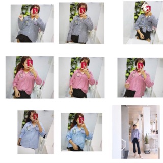 Sơmi sọc oversize hình chỉ thêu