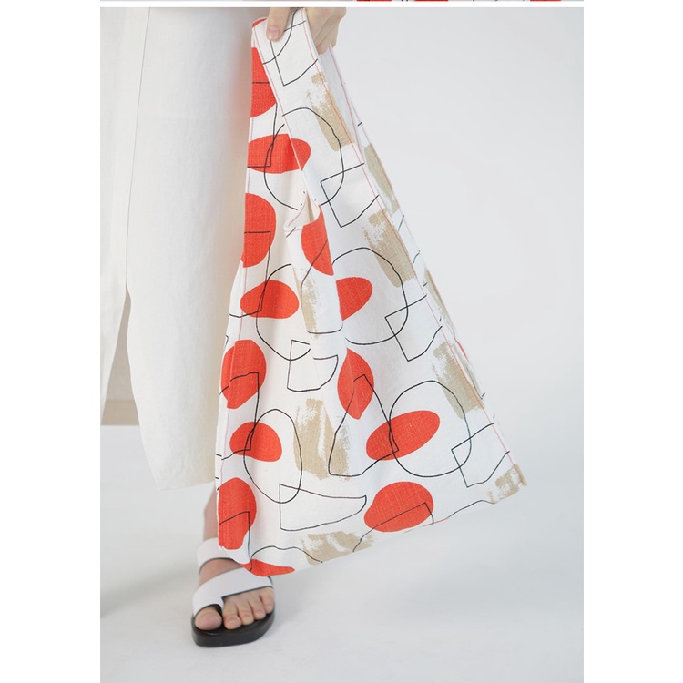 REVERSIBLE PICNIC BAG _ORANGE - túi đeo vai vải cotton cao cấp in họa tiết - túi dã ngoại phong cách Hàn Quốc