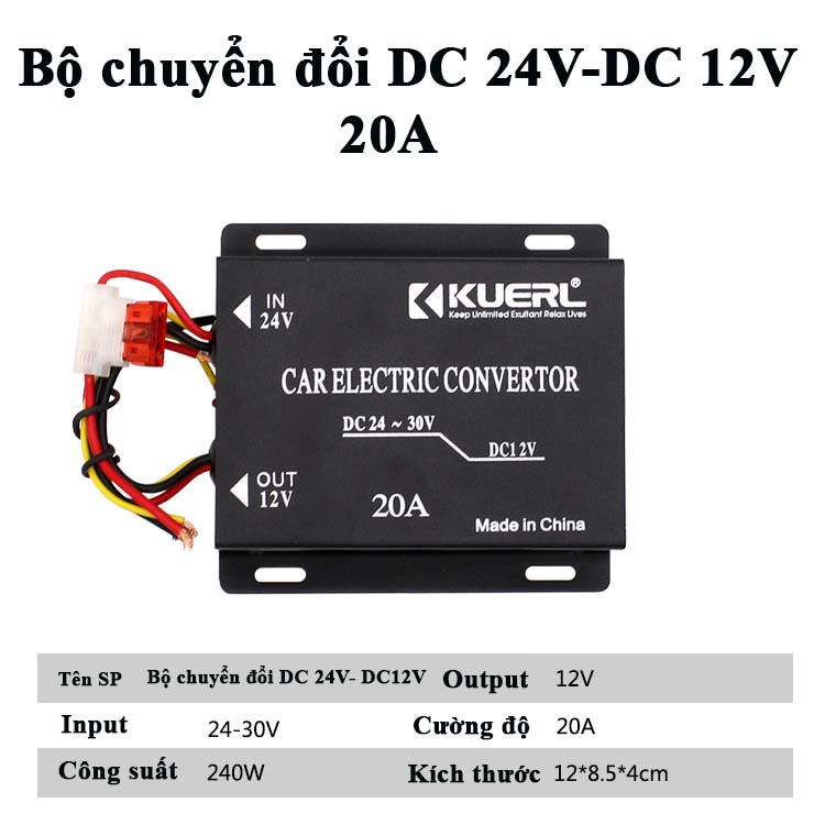 Bộ chuyển đổi nguồn DC 24V sang 12V chính hãng cho ô tô - thiết bị đổi điện 24V-12V