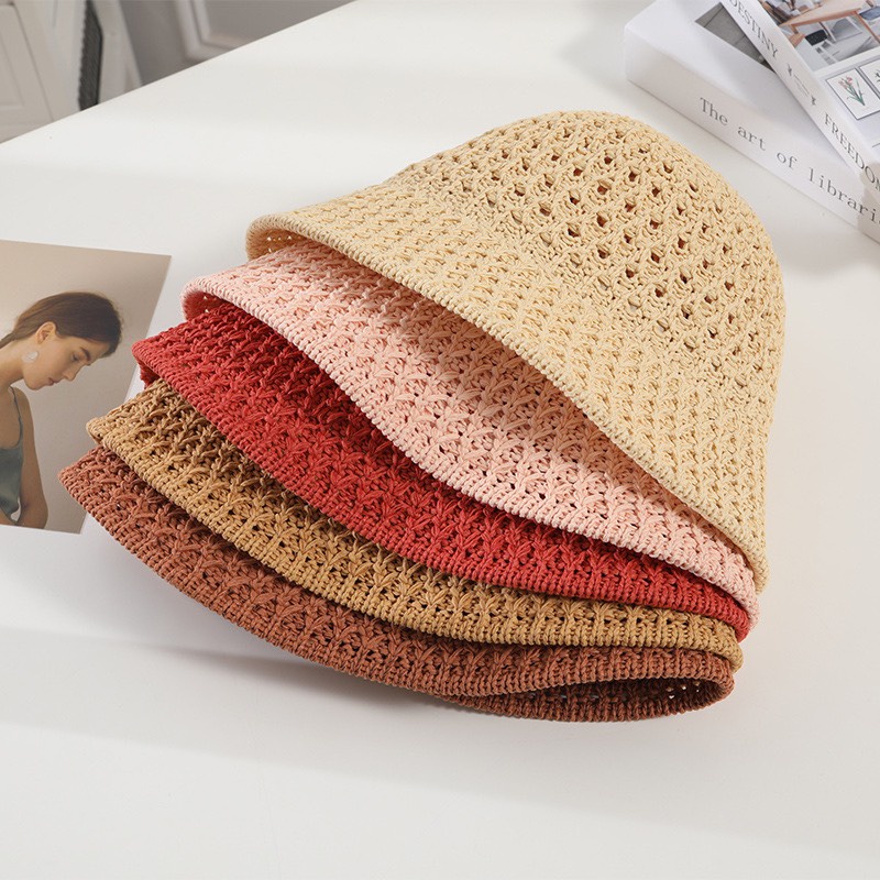 Mũ Bucket Vành Cụp Chất Liệu Đan Cói Đi Biển 456 Nhiều Màu Sắc Ulzzang Form Unisex Nam Nữ - Hazo