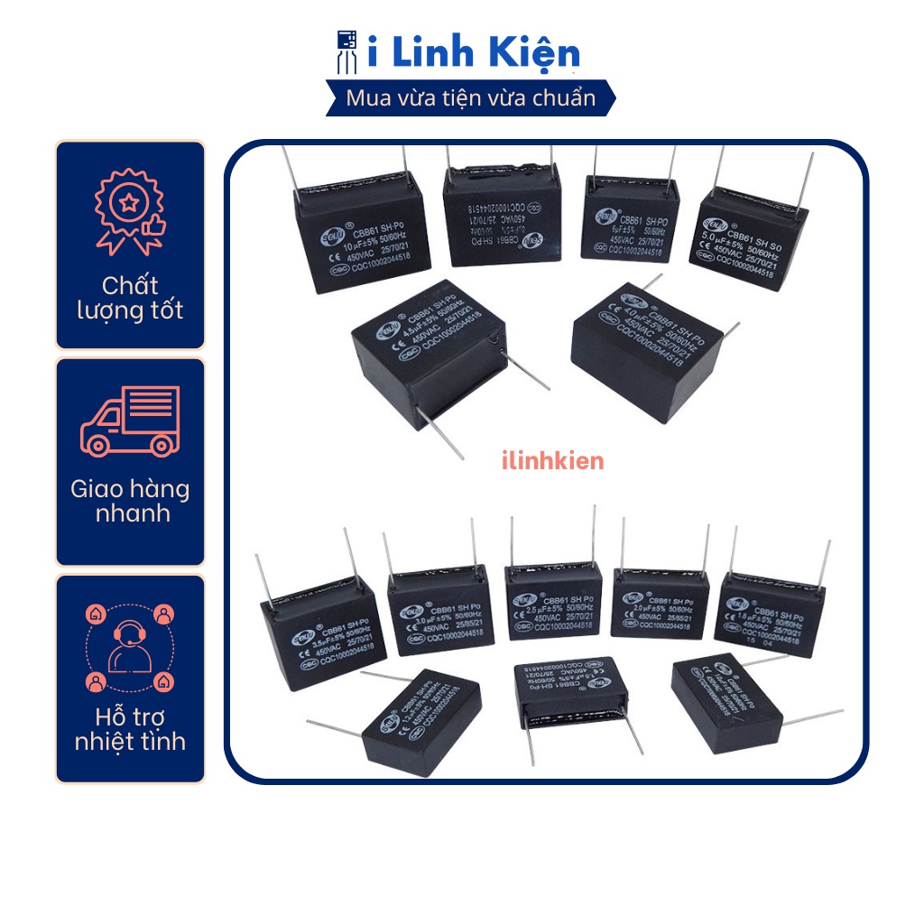 Tụ quạt 2uF 450VAC chân hàn mạch PCB CBB61