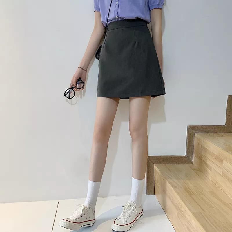 Chân váy chữ A ngắn màu xám xinh xắn ( hàng sẵn size)-M30B