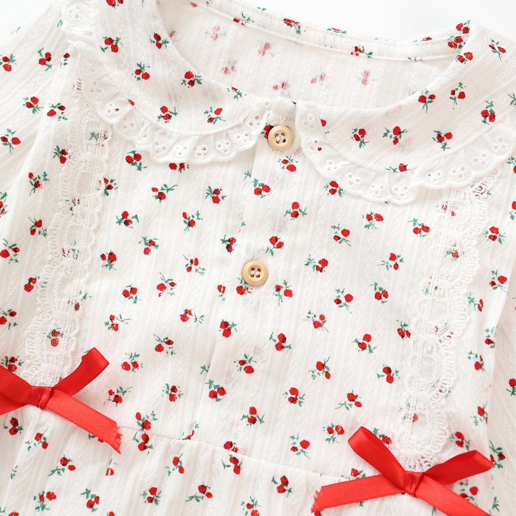 Bộ áo liền quần Sanlutoz vải cotton dành cho bé gái thiết kế tay dài kiểu công chúa