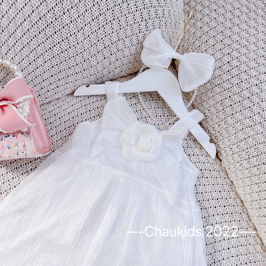 Váy 2 dây bé gái đính nơ hoa xinh sắn bé gái từ 8-20kg