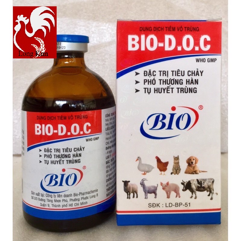 Bio D.O.C (100ml/lọ) Tiêu chảy, Thương hàn, Tụ huyết trùng trên gà đá, heo, trâu, bò, dê, cừu, chó, mèo, gia cầm