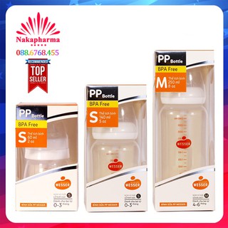 Bình sữa Wesser Nano Silver cổ nhỏ 60ml, 140ml, 250ml