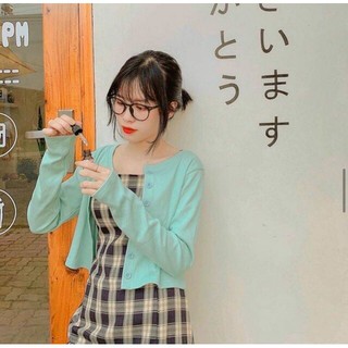 Áo khoác thun gân nút tay dài thời trang lửng