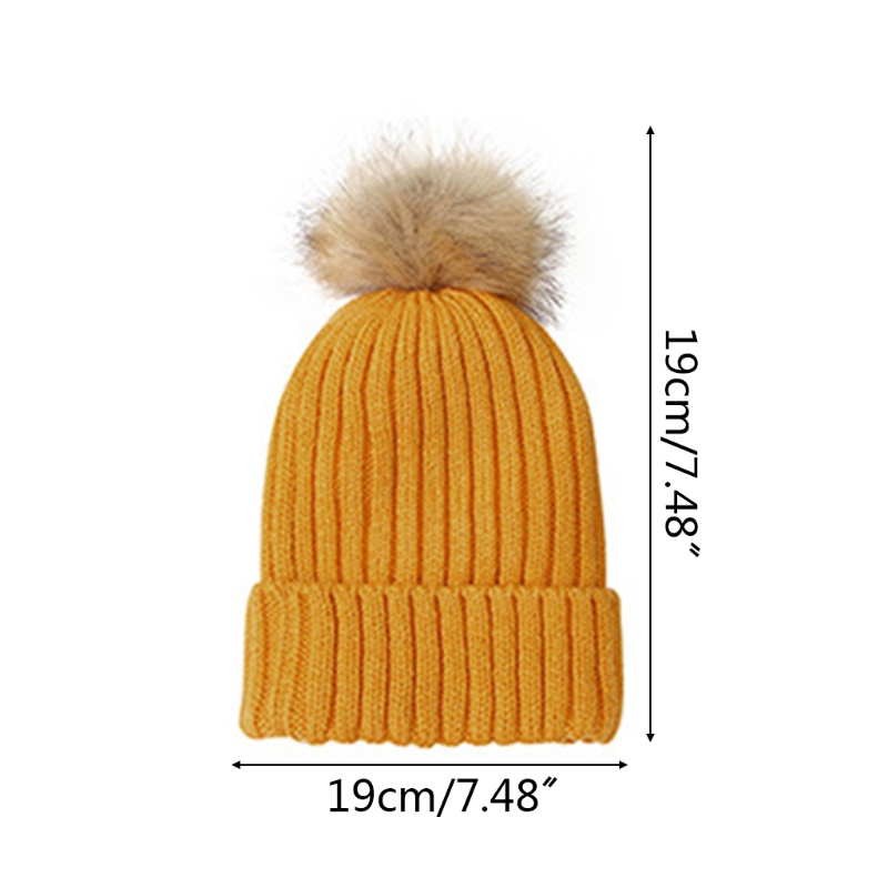 Mũ Beanie Dệt Kim Phối Bóng Lông Mềm Mại Giữ Ấm Mùa Đông Cho Bé Trai Và Gái