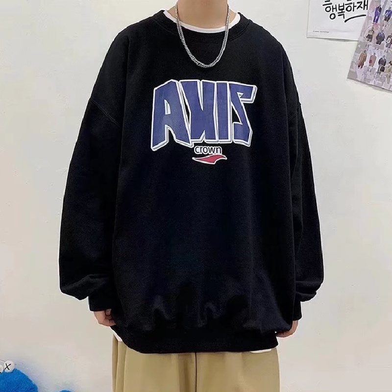 【M-5XL】Áo sweater tay dài dáng rộng cổ tròn in chữ cá tính thời trang mùa đông Nhật Bản giản dị thoải mái cho nam