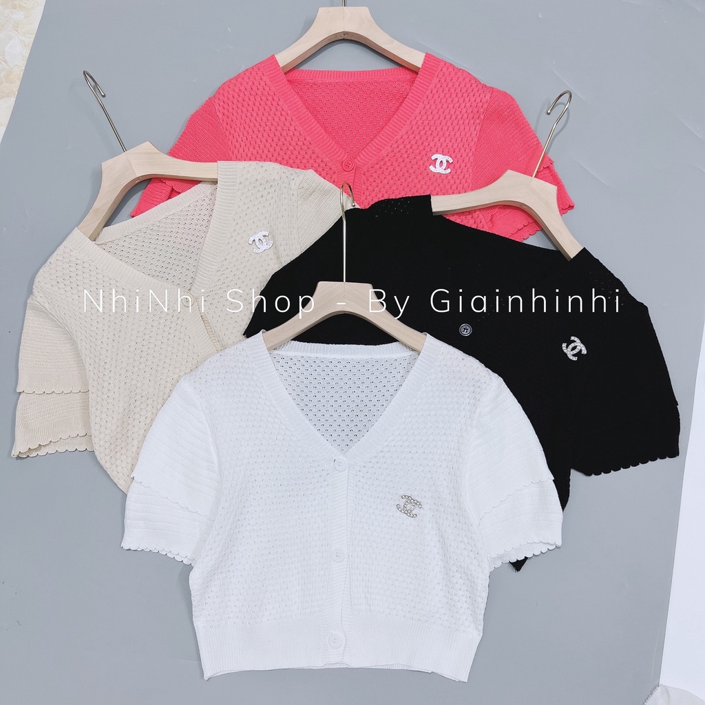 Áo cadigan len mỏng ngắn tay trơn, Áo kiểu tay bồng khuy cài  AL1468 - NhiNhi Shop