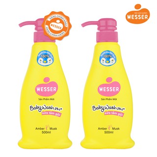 [Sẵn HCM] Bộ 2 chai sữa tắm gội Wesser 2in1 hương hổ phách xạ hương 500ml (màu hồng) - -