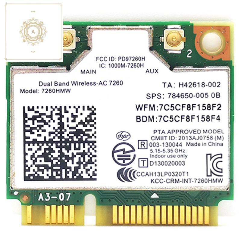 Card Wifi Không Dây Mini Pcie Ac 7260 Pci Express 802.11ac 2x2 Wi-Fi 7260hmw Bluetooth 4.0