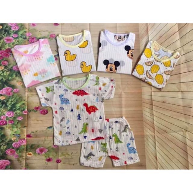 Bộ cotton giấy cài vai Unchi hàng đẹp thoáng mát cho bé