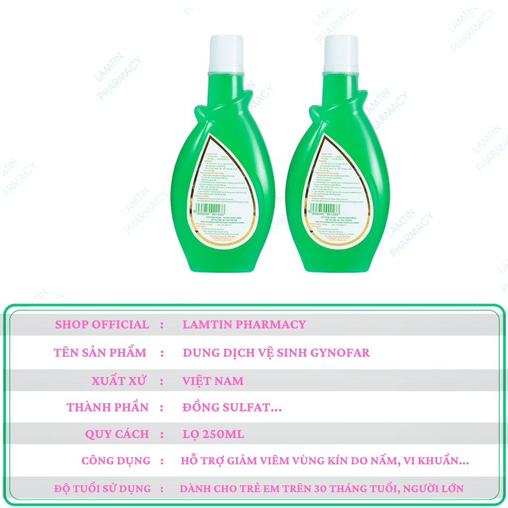 ✅(Chính Hãng) Gynofar Vệ Sinh Phụ Nữ Dung Dịch Dùng Ngoài, Sát Trùng Ngoài Da Chai 250ml