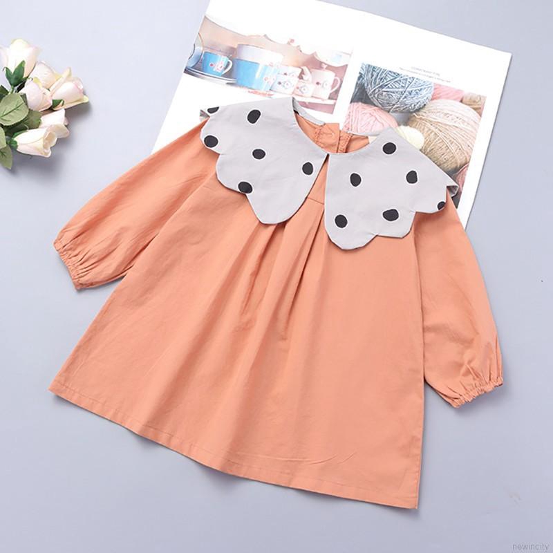 Đầm dài tay họa tiết chấm bi xinh xắn cho bé gái