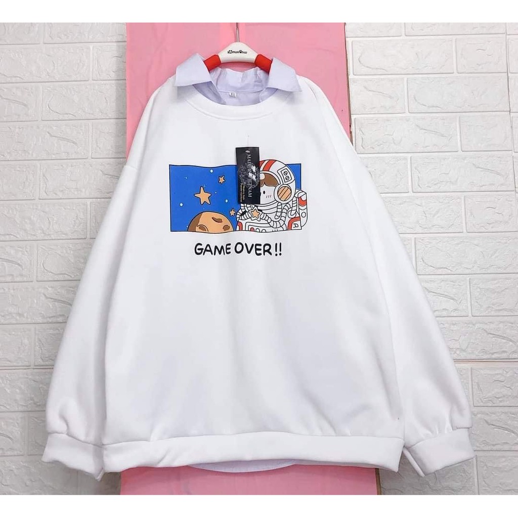 Áo khoác nỉ Hoodie Unisex nam nữ kiểu dáng Sweater form giấu quần dáng rộng tay bồng chữ GAME OVER sắc nét Ulzzang