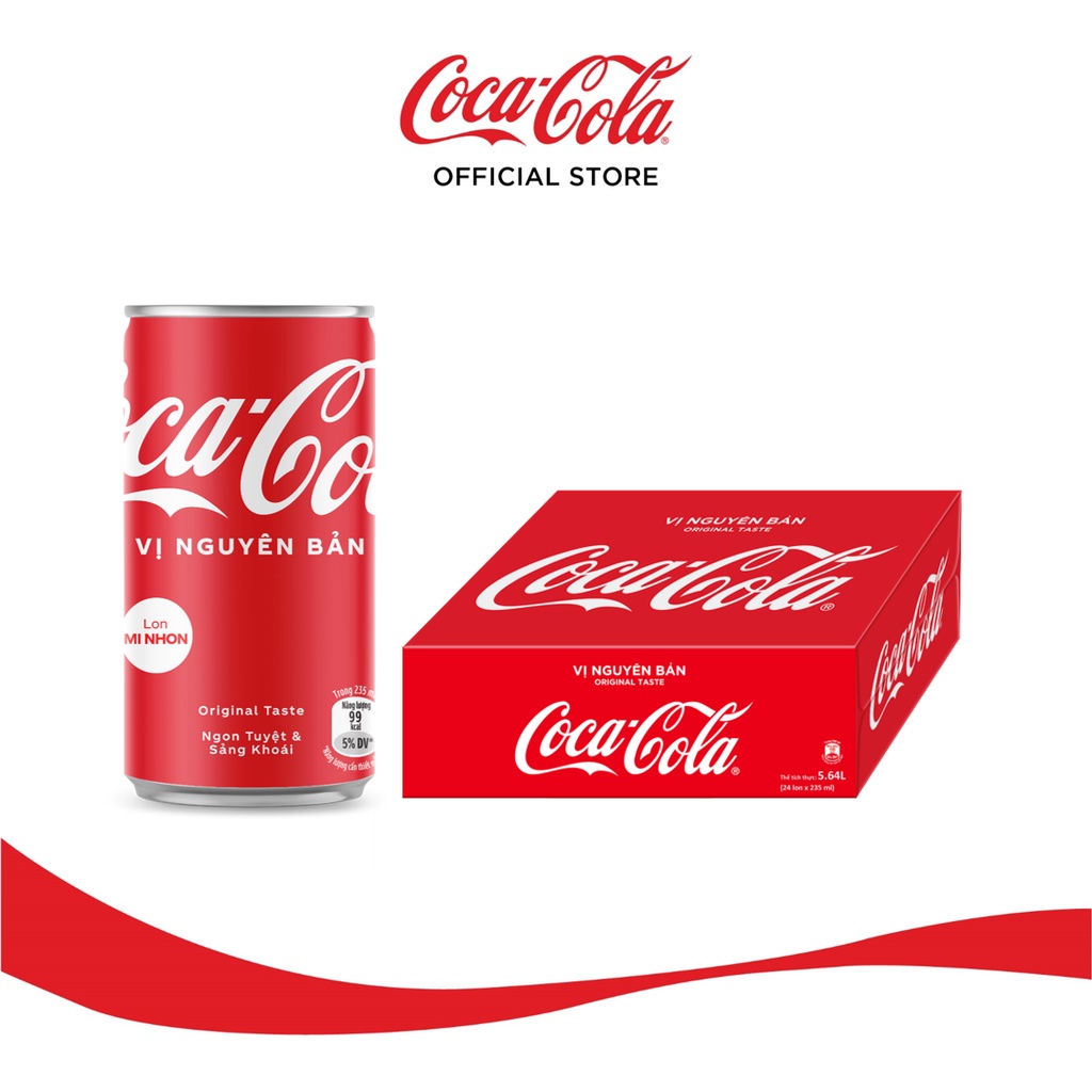 Thùng 24 Lon Mi-nhon Nước Giải Khát Coca-Cola vị Nguyên Bản Original Lon 235ml