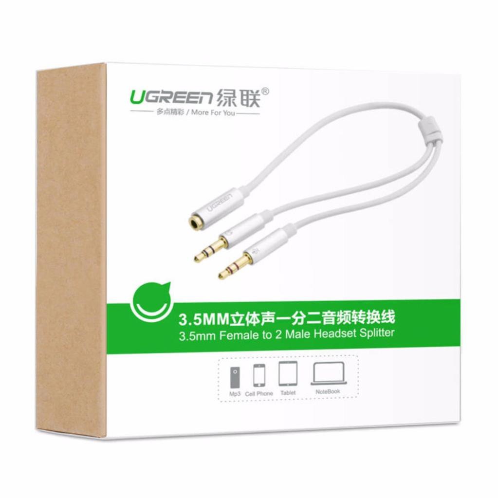 Dây Audio chuyển tai nghe 3.5mm sang 2 đầu Mic và Tai nghe dài 20CM UGREEN 20899 - Hàng chính hãng