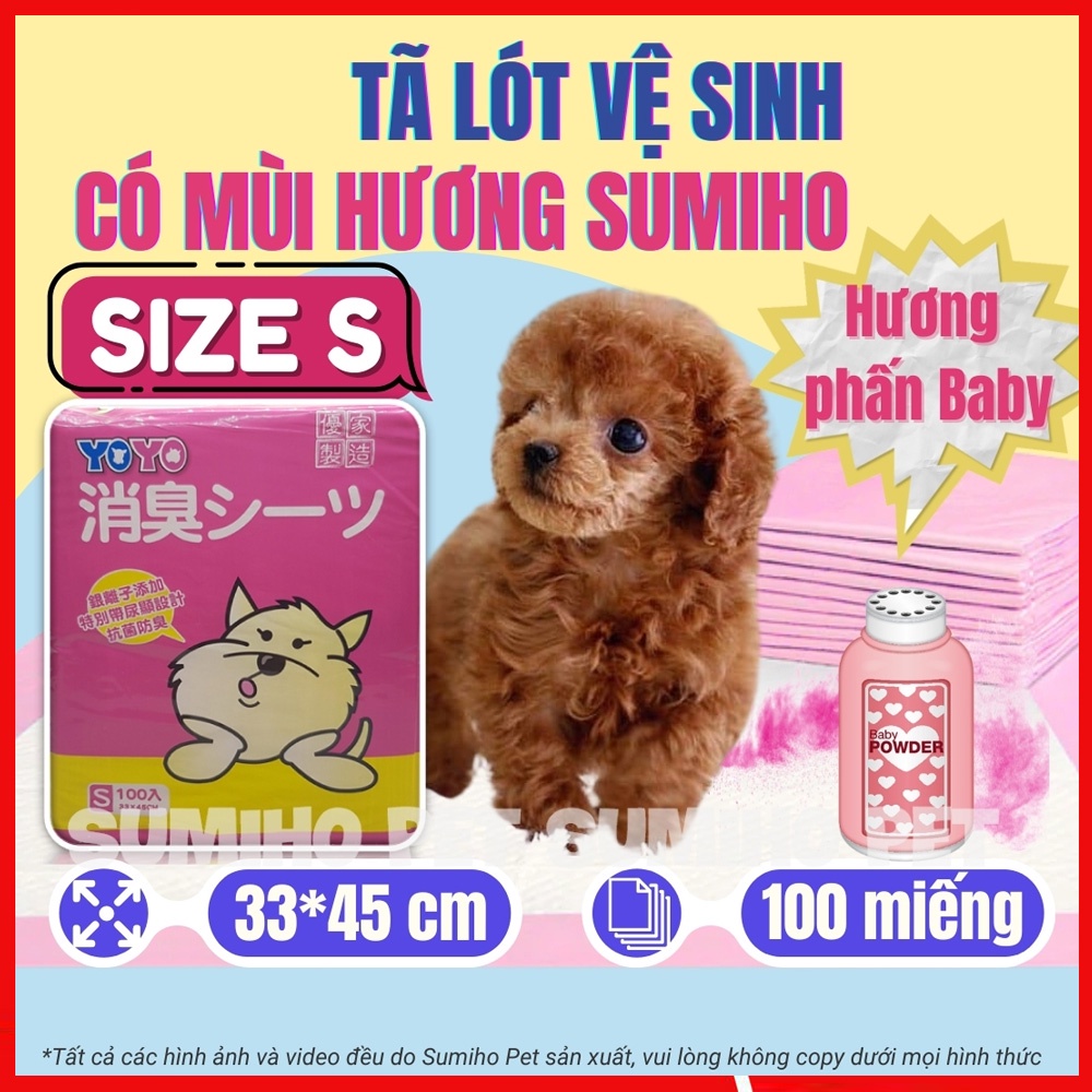 Tã lót cho chó mèo Sumiho size S 33x45cm (100 cái) hương phấn