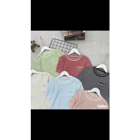 Áo len cổ tròn 1 túi khuy ngọc