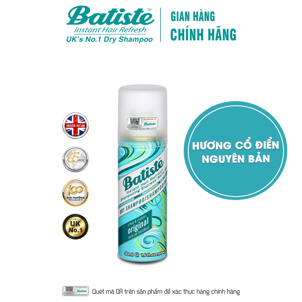 Dầu Gội Khô Hương Cổ Điển Batiste Dry Shampoo Clean &amp; Classic Original 50ml  - Chăm sóc tóc và da đầu | cocosmetics.net