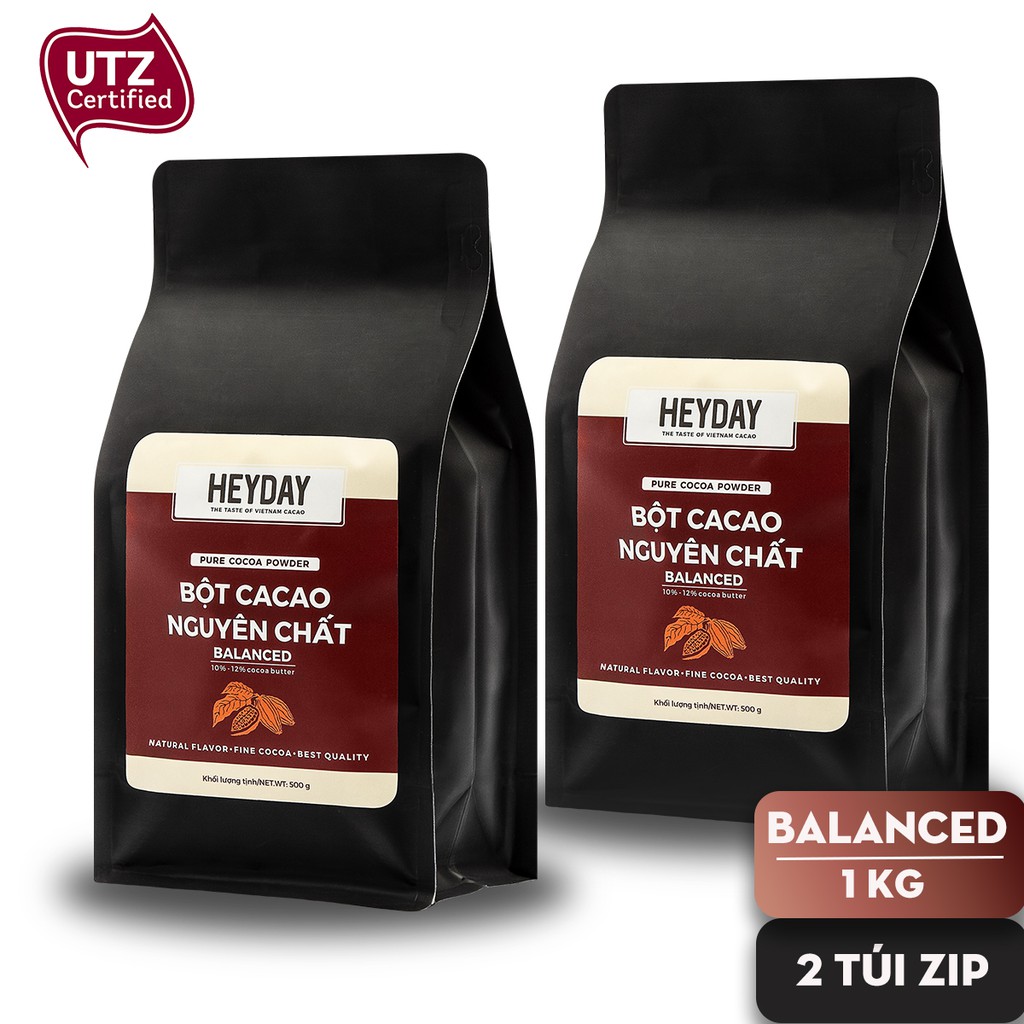 [Mã BMBAU50 giảm 7% đơn 99K] Bột cacao nguyên chất chứng nhận UTZ Heyday Balanced 1kg (2 túi x 500g)