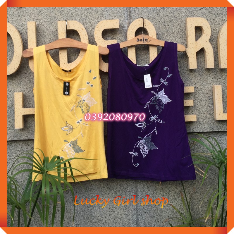 Áo Thun Nữ Ba Lỗ Phối Hoa Đính Đá Xinh Xắn Size XL - Hàng Việt Nam - Lucky Girl shop