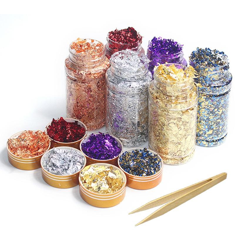 SEL 6 Colors DIY Gold Leaf Gilding Resin Flakes Metallic Foil Flakes for Glitter Painting Arts Resin Fillings Jewelry Making