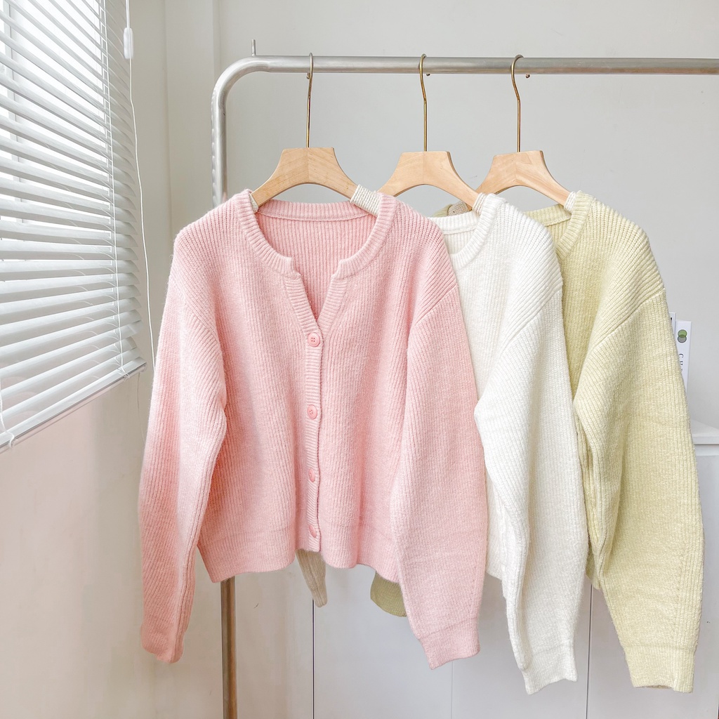 Áo cardigan cổ tròn xẻ V gài nút 3 màu LENCLOTHING 8750