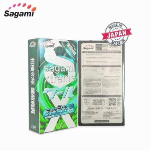 Bao cao su Sagami Xtreme Spearmint - Hương bạc hà - Kéo dài thời gian - Hộp 10 chiếc