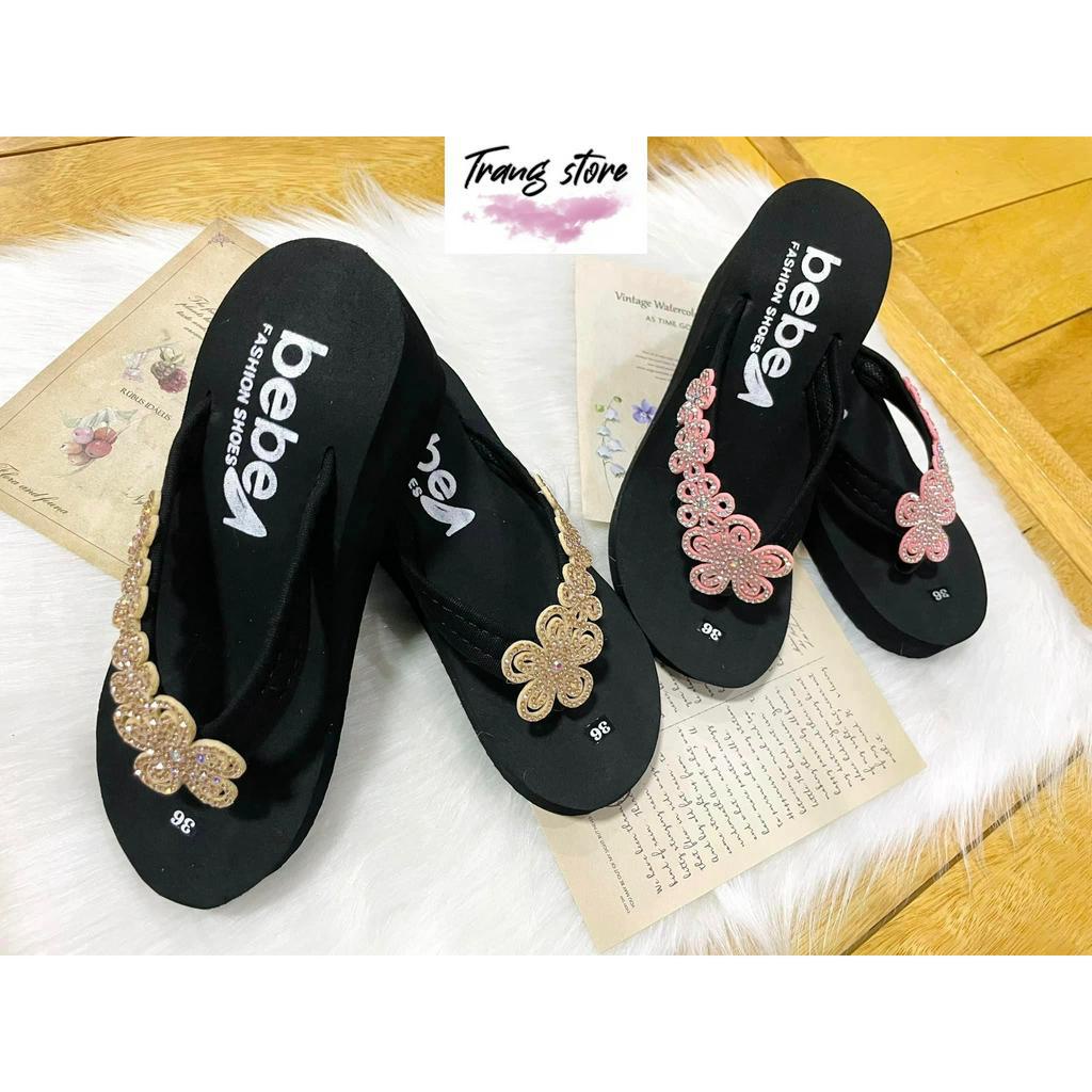 Dép nữ quai xỏ kẹp 7cm họa tiết hoa mai đế xuồng siêu nhẹ