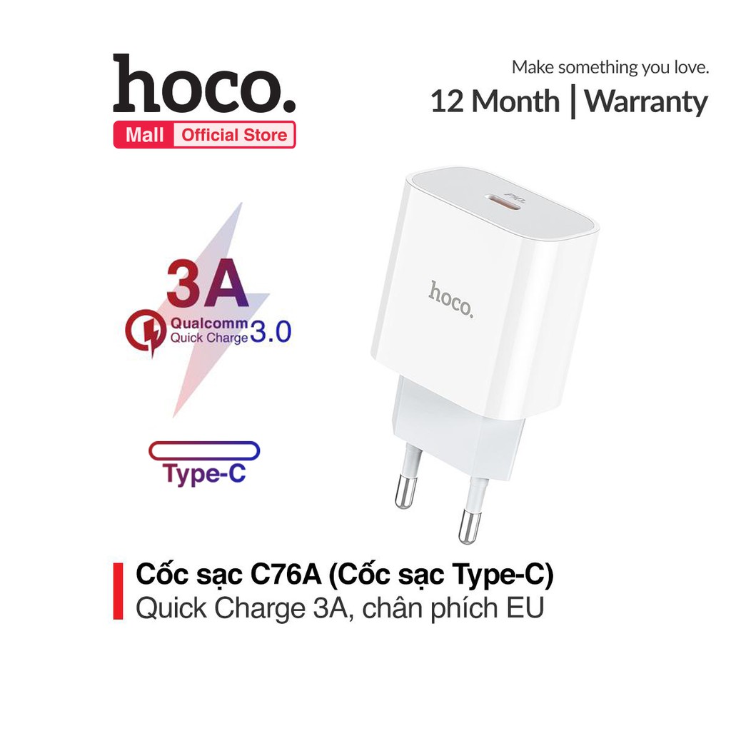 Cốc Sạc Nhanh Hoco C76/C76A PD 3.0 💎CAO CẤP💎 Củ Sạc Nhanh PD 20W USB Iphone 12 Chính Hãng BH 12T