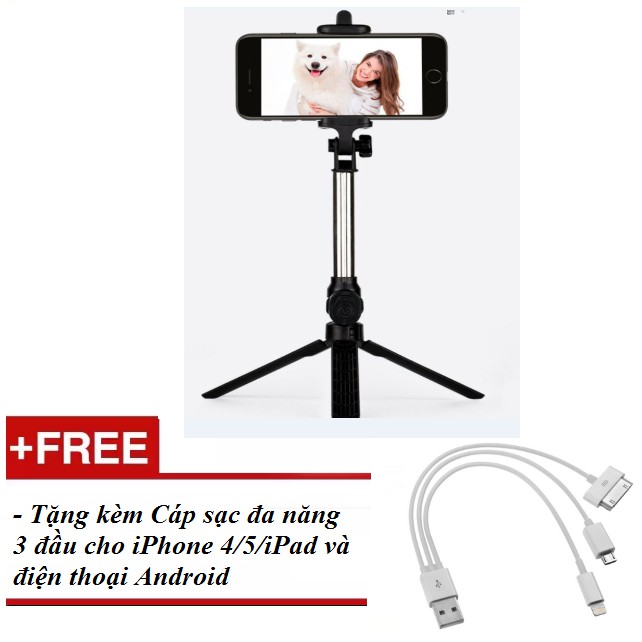 Gậy tự sướng Bluetooth 3 trong 1 kèm chân đế - hàng nhập khẩu tặng kèm cáp sạc đa năng /cáp sạc Android