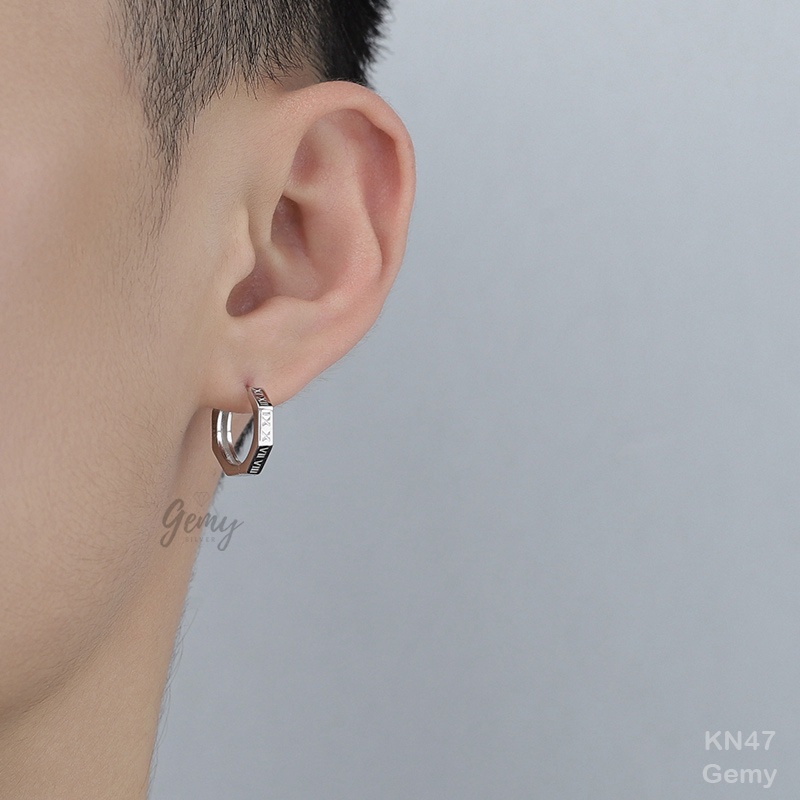 Khuyên tai nam bạc tròn khắc số la mã unisex Timeless | GEMY SILVER KN47