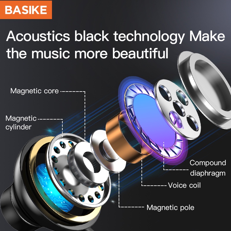 Tai nghe BASIKE MT36 Chất lượng âm thanh HiFi Có micrô Có điều khiển âm lượng Tai nghe bằng kim loại