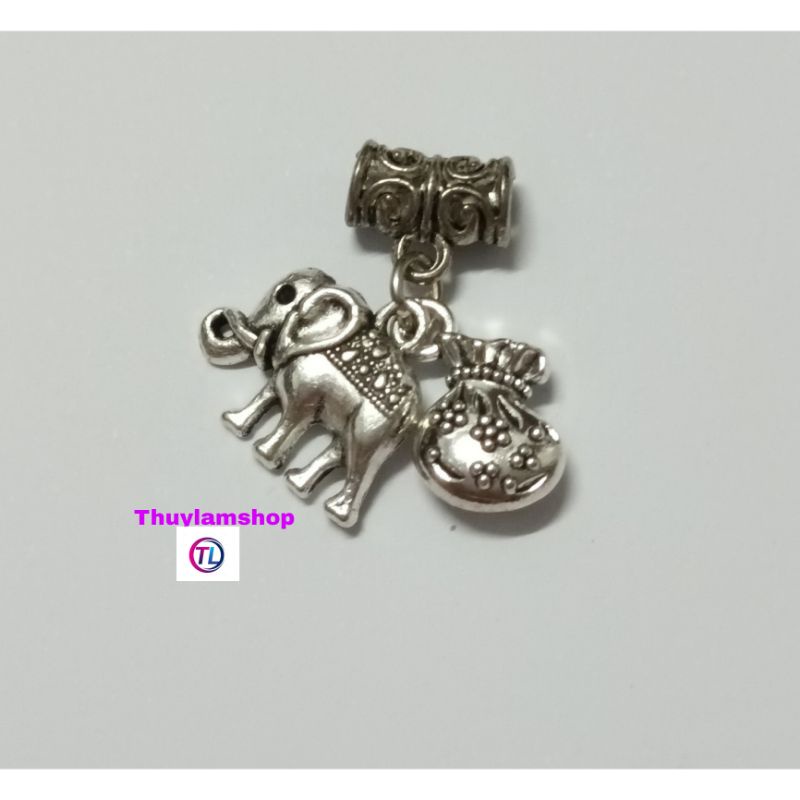 Charm ống lùa bạc thái làm chặn vòng