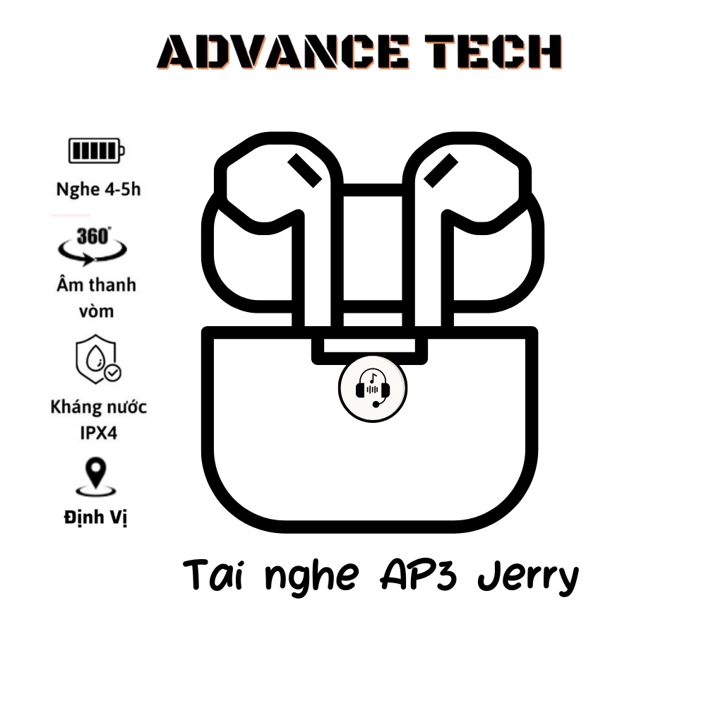 Tai nghe bluetooth không dây nhét tai AP3 chống ồn chống nước cảm ứng xịn pin lâu tặng kèm case Bảo hành lỗi đổi mới