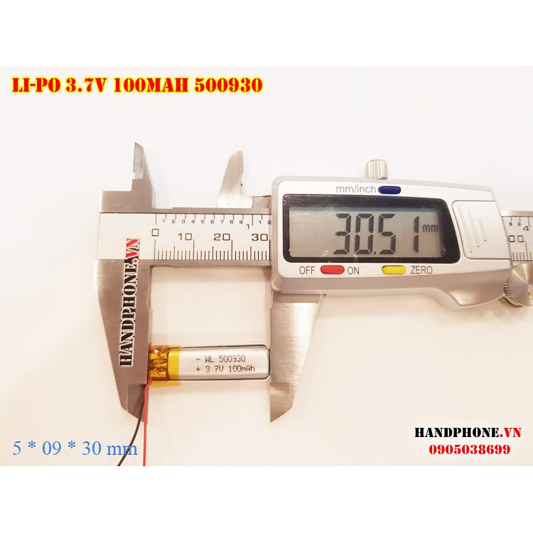 Pin Li-Po 3.7V 100mAh 500930 (Lithium Polyme) cho tai nghe Bluetooth,Định vị GPS,Camera hành trình,cân điện tử,máy ghiâm