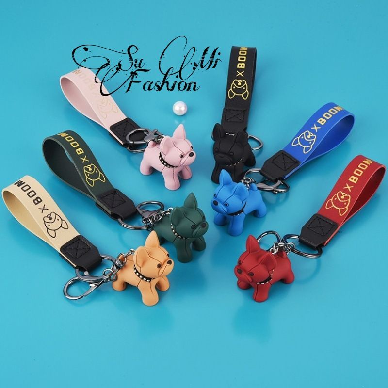 Móc khóa chó con nhiều màu dễ thương- Móc khóa thời trang cute cún con dây da đủ màu