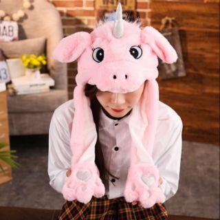 Nón tai thỏ hình kỳ lân hồng vẫy tai