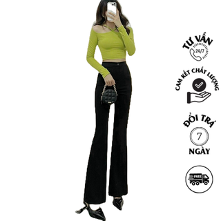(HCM) Áo croptop tay dài cổ yếm bẹt vai khoe xương quai xanh siêu hot hit-PN286