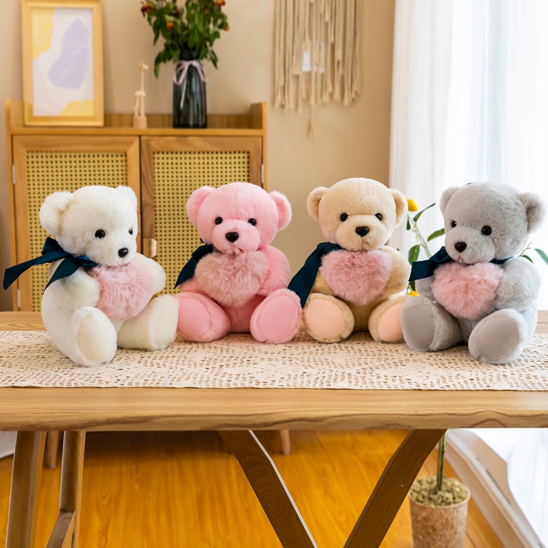 Gấu nhồi bông ôm TRÁI TIM mềm mịn cao cấp, quà tặng GẤU BÔNG ấm áp dễ thương