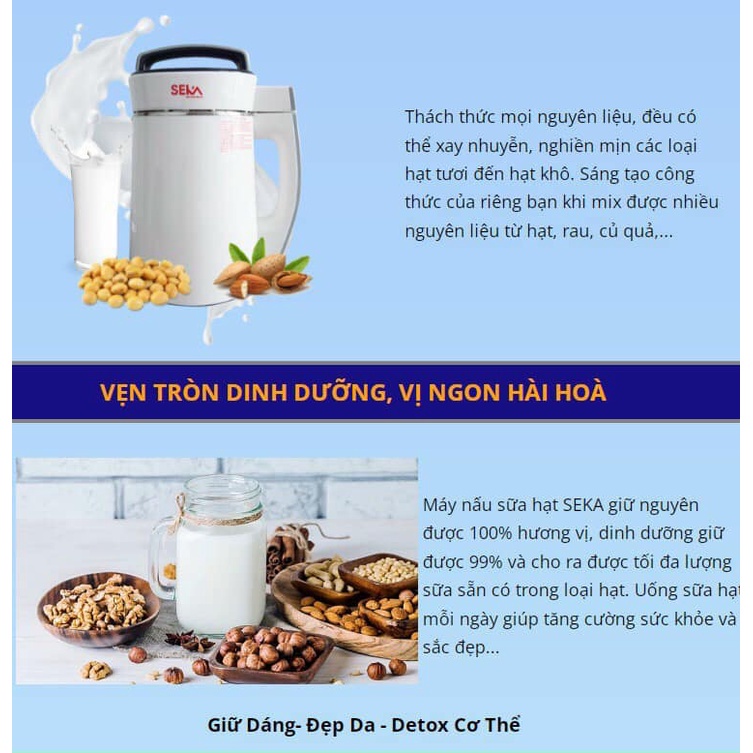 [Mã ELHA22 giảm 6% đơn 300K] Máy làm sữa hạt đa chức năng nấu cháo, xay sinh tố, xay bột khô Seka LN28