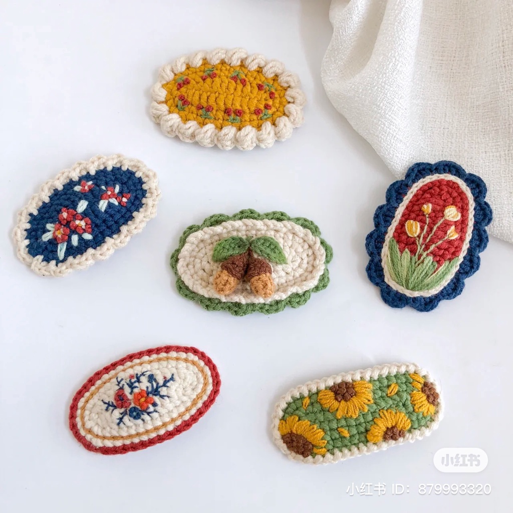 COMBO 10 kẹp tóc handmade hoạ tiết vintage, kẹp tóc len CHILLMEOW HANDMADE