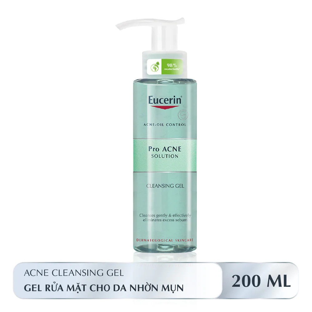 Combo Eucerin cho da nhờn mụn gel rửa mặt Pro Acne Cleansing Gel 200ml & tẩy tế bào chết Pro Acne Scrub 100ml