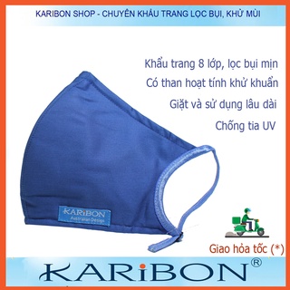Khẩu trang Karibon Cotton 8 lớp có than hoạt tính, lọc bụi mịn và khử mùi, tiêu chuẩn châu Âu EN 143:2000