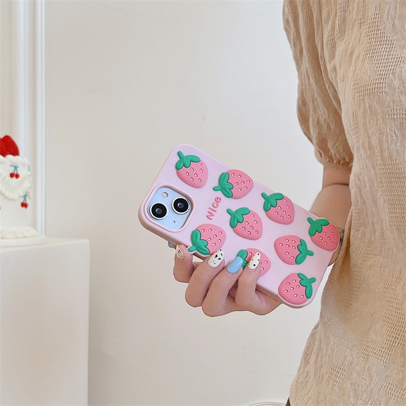 Ốp Điện Thoại Silicon In Hình Trái Dâu Cho iPhone XS Max 11ProMax 12ProMax 13ProMax 7 / 8 Plus