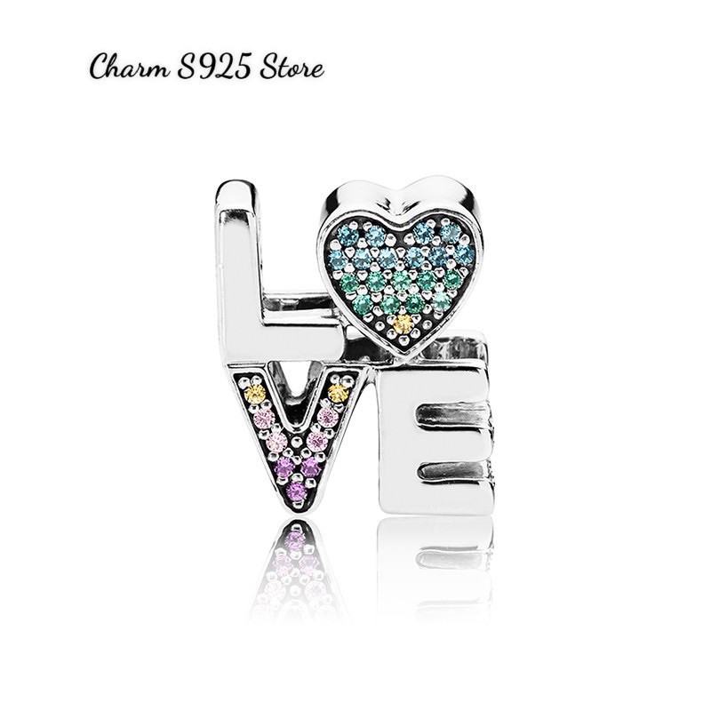 charm pan Love đính đá nhiều màu bạc s925 cao cấp